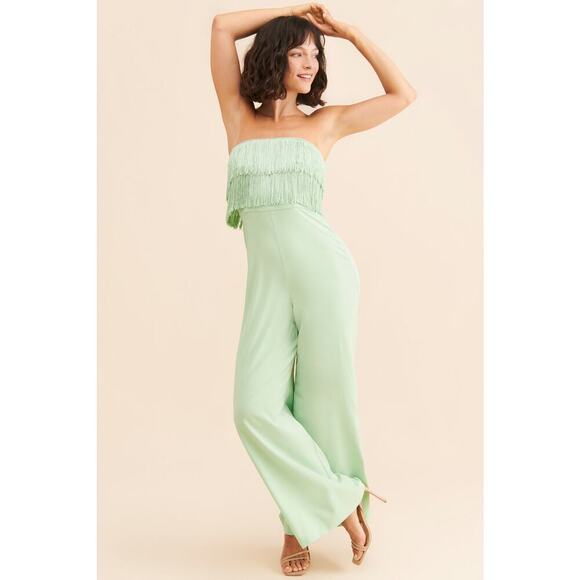 Hutch Crepe Fringe Jumpsuit Mint Green Size 4 - Picture 2 of 11